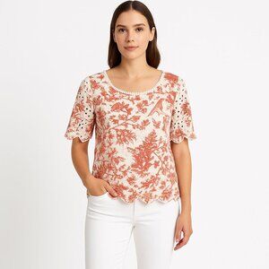 Anthropologie Porridge Arber Floral Bird Eyelet Blouse Red White Size Small